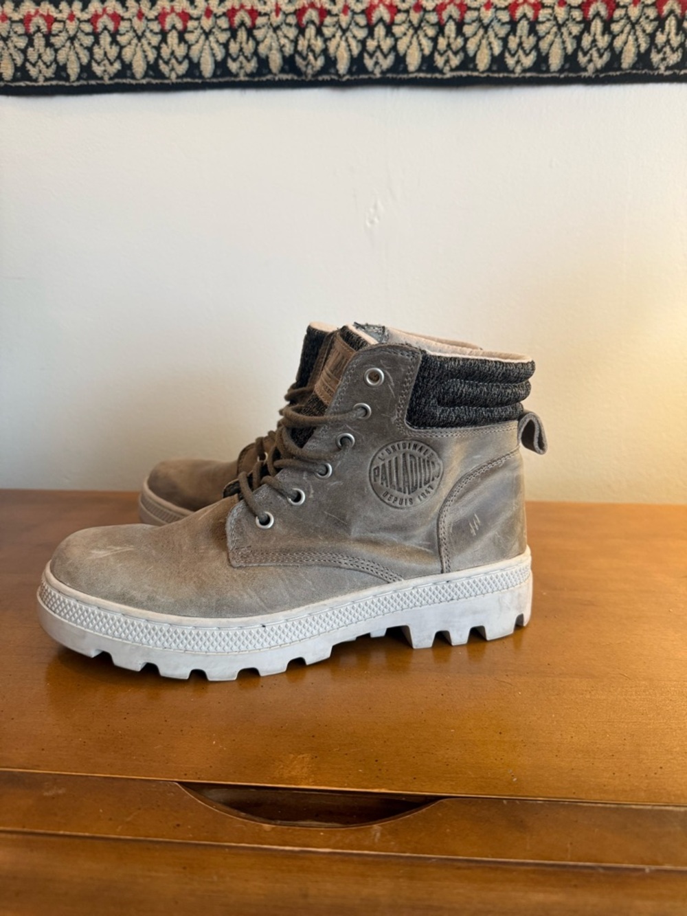 Palladium Taupe Suede Ankle Boots with Dark Knit Collar